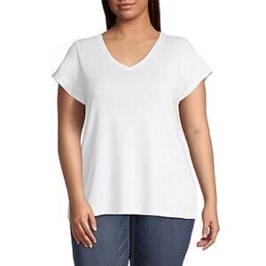 Liz Claiborne White V Neck Short Sleeve Tee Shirt XL
